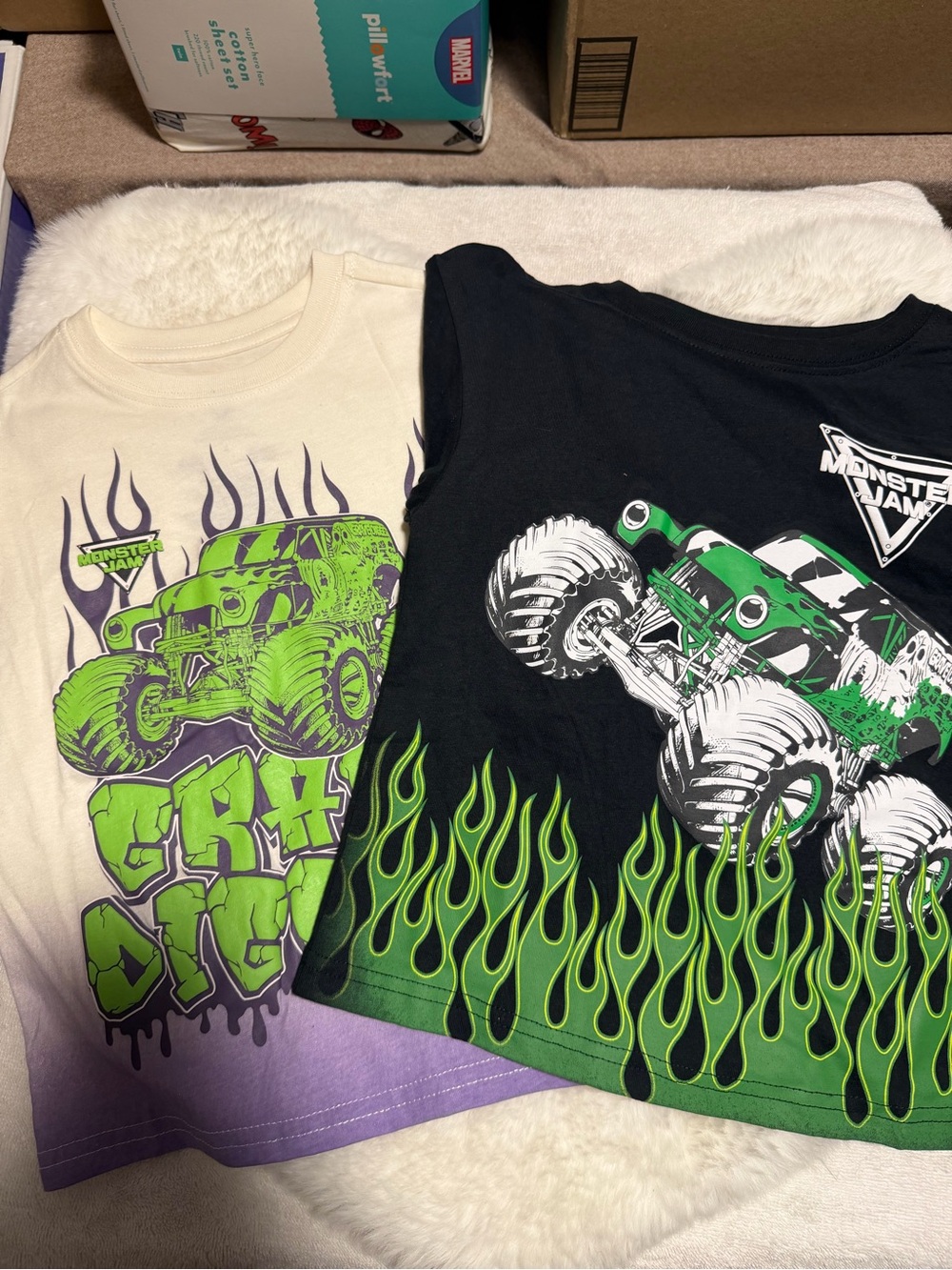 Monster Jam Kids Black & Cream Green Monster Truck Graphic Tee size 6